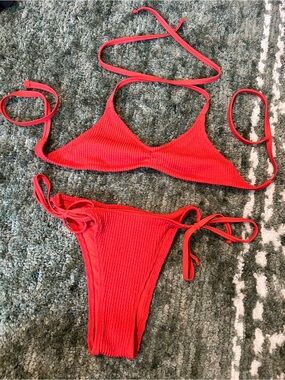 Women’s Aerie Red Ribbed Bikini Set Size XS